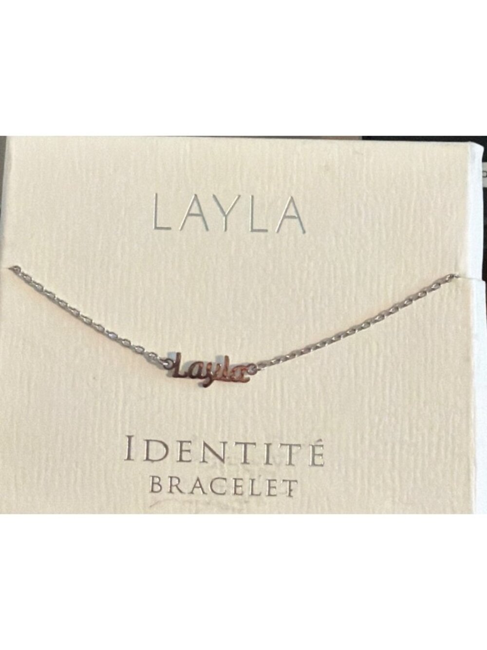 Silver Plated Identity Bracelet Layla Script Adj With Love 6" + 2" New on Card